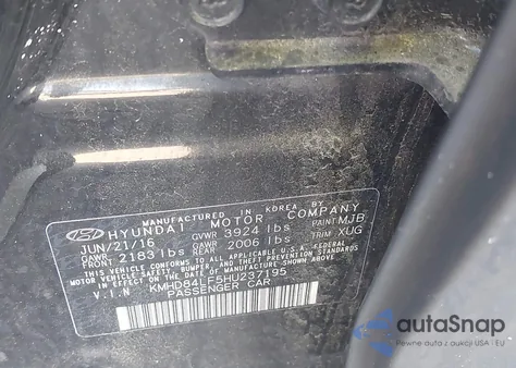 2017 Hyundai Elantra Value Edition z USA, uszkodzony, nr VIN KMHD84LF5HU237195